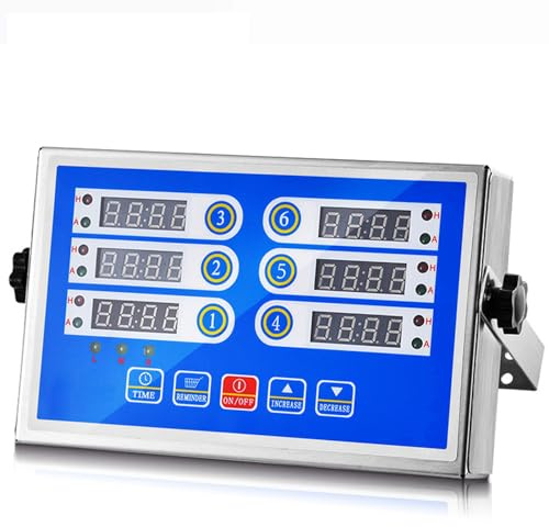 WUDLi Temporizadores De Cocina Profesionales, Temporizador De 6 Canales De Acero Inoxidable para Cocina, Temporizador De Comida para Restaurante Alarma Fuerte Pantalla Led Digital De Acero Inoxidable
