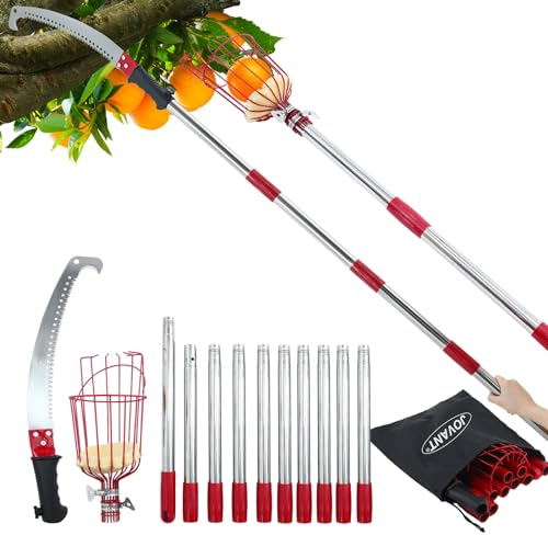 Astsäge Mit Stiel 4m,Teleskopsäge,Einstellbare Länge 3-in-1 Handsäge Teleskopstange,Und Obstpflücke Für Hohe Äste Abschneiden Und Obst Grabber,Gartengeräte-Set -JOVANT