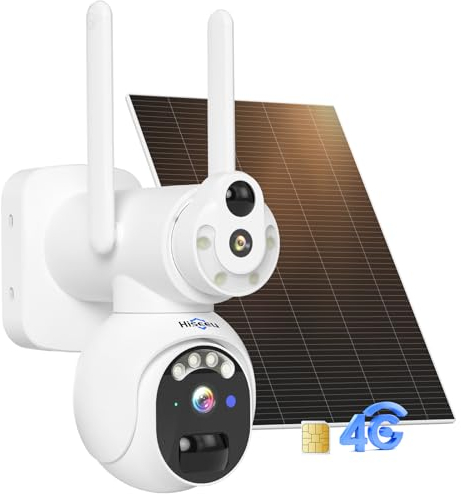 Hiseeu No WiFi 3MP Security Cameras Wireless Outdoor, Dual Lens 4G Cellular Security Camera Solar Powered Work Without WiFi, 360°PTZ, 2K Color Night Vision, PIR Motion, Two-Way Talk, 300MB SIM Card