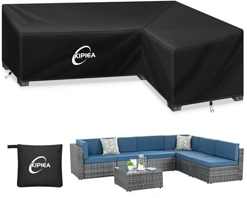Kipiea Abdeckung Loungemöbel L-Form Gartenmöbel Abdeckung Wasserdicht, 420D Abdeckung Loungemöbel Winddicht, L Form GartenLounge Abdeckplane für Ecksofa Gartenmöbel (Rechte Seite 216x148x85x78cm)