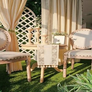 RunFar shop Vintage Tischläufer Boho(200cmx24cm) gewebter Spitze gehäkelteTischdecke Beige Makramee Rechteckige mit Quaste Hochzeit Tischdeko für Küche Essen Party Dekoration Tablerunner