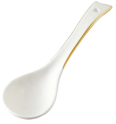 Cucharas Soperas Cucharón de Sopa de Porcelana de Hueso con Borde Dorado Cucharón de Sopa de Cerámica Decorativo for el Hogar Cuchara de Sopa de Porcelana Blanca Cucharón de Especias Comercial for Res