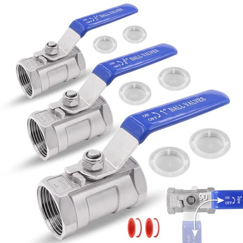 ADNEWX 3 Stk Kugelhahn 1/2 zoll 3/4 zoll 1 zoll, Edelstahl Kugelventil DN15 DN20 DN25 Voller Durchgang, Hebelgriff, mit 2 Wasserfestem Klebeband