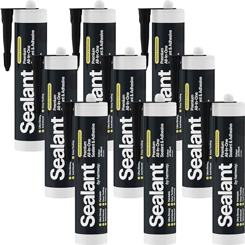 Hemway 300 ml Jet Black Hybrid Polymer Sealant | Odourless & Sanitary Anti-Mould Adhesive | Waterproof & Suitable For Use in Kitchen, Bathroom & Around Bath, Shower & Toilet | Easy To Use - 9 Pack