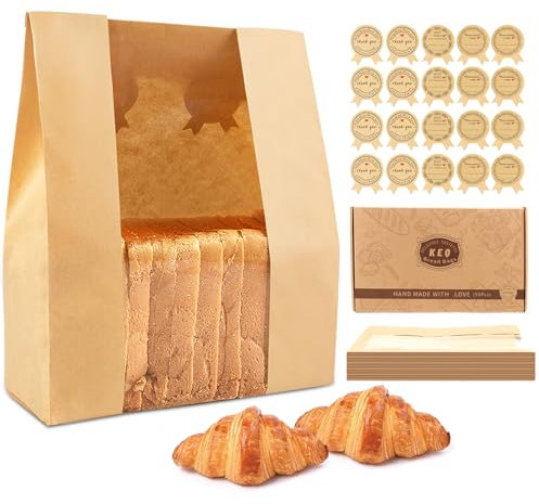 100 Pcs Bread Bags for Homemade Bread, Sourdough Paper Bread Bags with Window. 50% Thicker Large Bakery Bags 13.7x8.2x3.7in. Comes with 200 Cute Sealing Stickers, including 100 DIY Stickers.