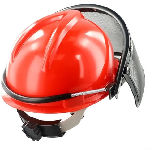 FACAIIO Casco de seguridad para motosierra, malla roja para casco de seguridad, diadema ajustable, protector de cara completa para motosierra, trabajo forestal, constructor e industria