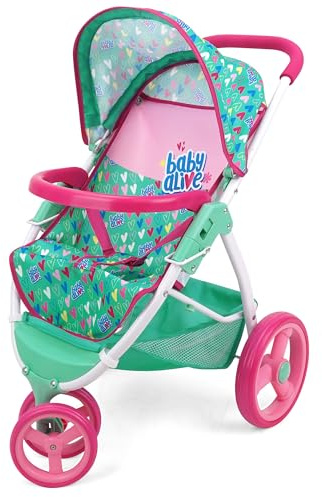 509 Crew Baby Alive: Puppen-Jogging-Kinderwagen, Grün, Rosa, Herzen, Zubehör für Puppen bis 61 cm, faltbares Design, einziehbarer Baldachin, Aufbewahrung, Kinderspielzeug, ab 3 Jahren