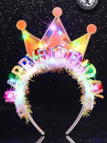Handcess Bandeau d'anniversaire Lumineux LED Couronne Bandeau Lumineux Costume Serre-tête Fête LED Accessoires de cheveux pour femmes