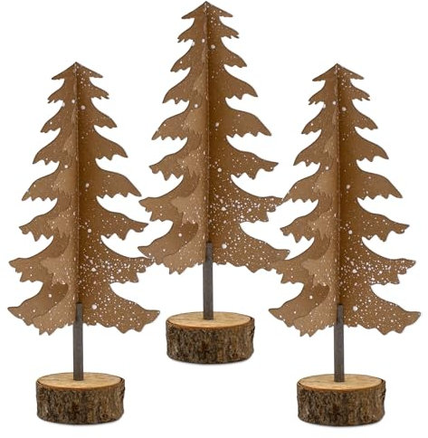 Lot de 3 supports de sapin de Noël en papier avec pied en bois - 32 cm - Décoration de table - Sapin de Noël à poser - Présentoir décoratif pour Noël, l'avent, l'hiver - Décoration de fenêtre