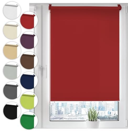 Verdunkelungsrollo Klemmfix ohne Bohren 80cm x 130cm Rot Verdunklungsrollo Fensterrollo Rollo Seitenzugrollo Klemmrollo für Fenster & Tür
