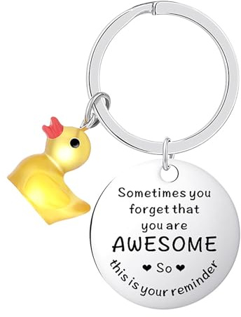 FRULX Personalized Yellow Duck Pendant Keychain - Unique Stainless Steel Couple Gift for Girlfriend, Romantic Present for Him and Her