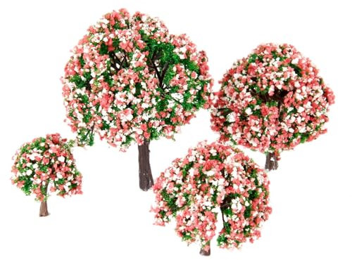 Modellbäume zum Basteln, 4 Stück, 10 cm, Pfirsichblumen, Modellbäume, künstliche Pflanzen, Layout, Zug, Eisenbahn, Landschaft, HO, OO, Z, Skala, Gebäude, Landschaftszubehör