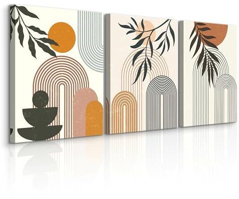 Muralo - Wandbilder Set - Leinwand Bilder Set Aufhängefertig - Bilder für Wohnzimmer Schlafzimmer - Moderne Wanddeko - Beige Ornamente - 3 Bilder 30 x 40 cm
