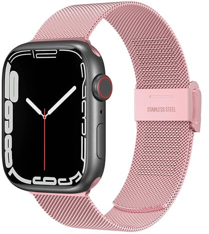 Meliya Correa para Apple Watch Correa 38mm 40mm 41mm 42mm 44mm 45mm 49mm Hombre Mujer,Metal Acero Inoxidable Pulseras Repuesto para iWatch Series SE2 SE 10 9 8 7 6 5 4 3 2 1 Ultra(Rosa)