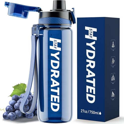 Mevoly Gourde 750ML, Tritan Gourde Sport Motivation sans BPA, Transparente avec Graduée, Anti Fuite, Bouteille 0,75 Litre pour Camping, Randonnée, Yoga, Femme, Homme (Indigo)