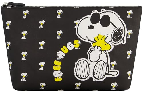Concept One Peanuts Snoopy Women's Makeup Bag, Small Travel Cosmetic Zipper Pouch Organizer, Black