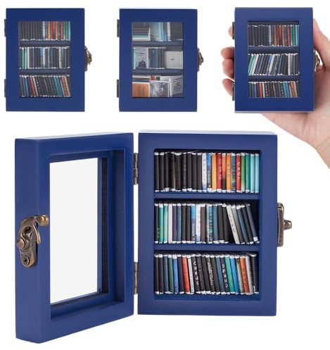 NBEADS Mini Anxiety Bookshelf, Mini Bookshelf Ornament with 60pcs Mini Books Miniature Bookshelf Decor Anxiety Miniature Book Library for Book Lovers Home Room Office Decor, Royal Blue