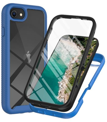 for iPhone 16e Case iPhone 17e Case Built-in Screen Protector Full-Body Military Grade Drop Protection, Silicone Bumper Clear Hard Acrylic Anti-Scratch Cover for iPhone 16e/ 17e Phone Case（Royal Blue)
