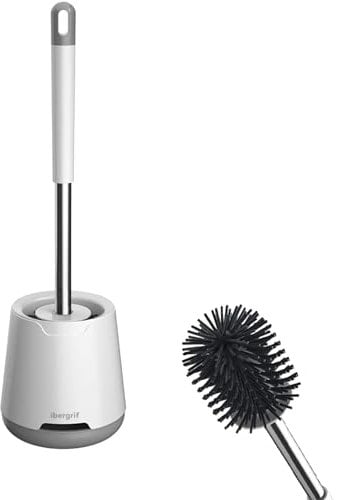 ECOPLUS - White Silicone Toilet Brush - Flexible Brush 10cm with Long Handle 30cm - Modern Non-Drip Design - Easy Clean Toilet Accessory