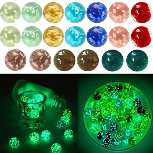 Wekuw 20 Stück Glasmurmeln Glow in The Dark 16mm Murmeln Glitzer Glas Muggelsteine Bunt Kinder Marmorbahn-Spiel,Retro-Fidget-Spielzeug,Leuchten im Dunkeln für DIY-Projekte oder Heimdekoration