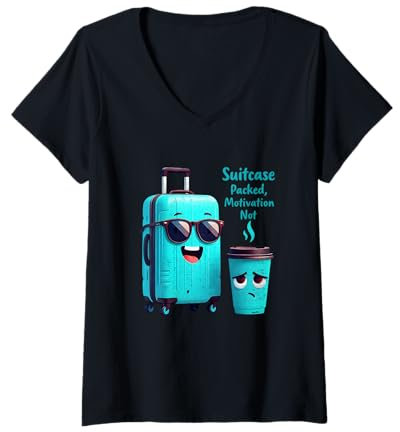 Damen Koffer verpackt, Motivation nicht T-Shirt mit V-Ausschnitt