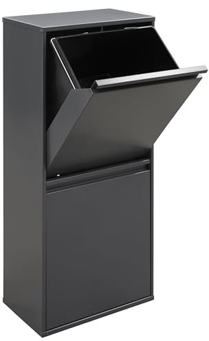 ARREGUI Basic CR404-B2 Poubelle de Recyclage Cuisine 2 Bacs | 2 x 23 L (46 L) | Poubelle de Tri Sélectif 2 Grands Rangements | Meuble Poubelle en Acier avec 2 Grand Seaux | Sac Poubelle | anthracite