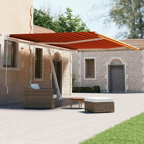 Qnhdfrt Store sur pied automatique 600 x 300 cm Orange/marron avec télécommande et manivelle pour terrasse, jardin et balcon