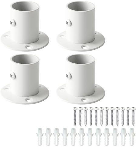 Mooche 4 Pcs Curtain Pole Brackets, Wall Mount Curtain Rod Holders Rail, Support Bracket Rod Socket Flange Set, 30MM Stainless Steel Closet Rod End Supports for Closet Curtain (White)