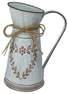 Jarrón Rustico de Metal Galvanizado – Diseño Exclusivo Corazón & Cuerda para Flores o Cactus – Decoración Vintage para Balcón, Salón y Mesa – Regalo Original San Valentín (Hoja)