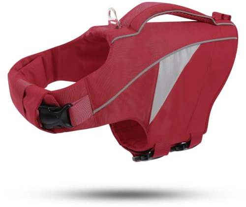 PUZAUKAL Schwimmweste Hunde mit Rettungsgriff &Reflektoren für Groß Hunde | Verstellbare Hundeschwimmweste bulldog labrador, Golden retriever Hoher Auftrieb Schwimmen Rettungsweste (Rot 2XL)