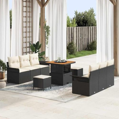 Owoxanthellate Owox Lounge Set Schwarz Poly-Rattan 90x55x40 cm Modular Balkon Terrasse Garten wetterfest höhenverstellbarer Tisch 8 Personen