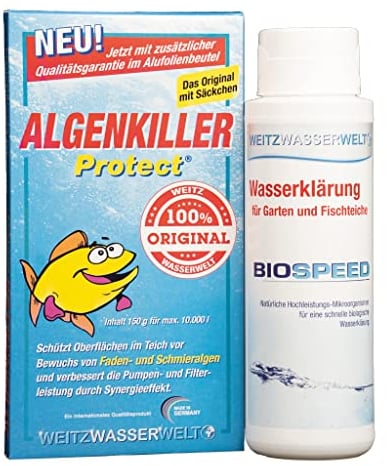 SCHNELLKLAR SPARSET -Biologische Schnellreinigung der Teiche. Stark gegen Algen, Schlamm, Wassertrübungen - BIOSPEED & ALGENKILLER Protect im DUO pack. Erzeugen ein stabiles ökologisches Gleichgewicht
