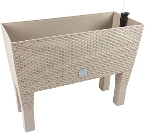 Jardinera alta rectangular 30 litros con autorriego color mocca 60 x 25 x 46 cm con patas