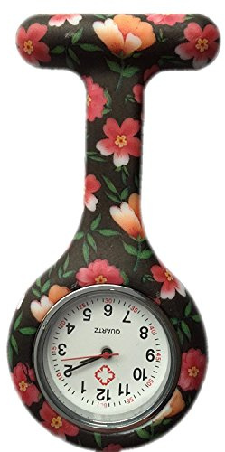 Boolavard® Montre gousset en caoutchouc de silicone à motifs colorée moderne pour infirmière Noir + orange