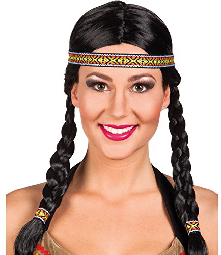 NEU Perücke Indianerin, mit Zöpfen und Stirnband