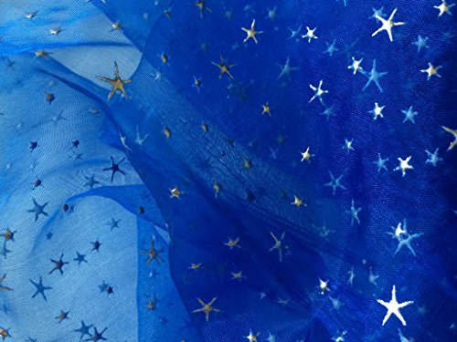 Organza STOFF royal blau Relief Sterne bedruckt Meterware
