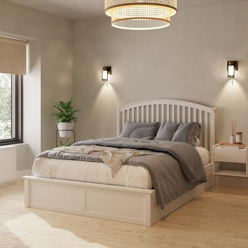 GFW Madrid Wooden Ottoman King Size Bed Frame, Under Mattress Support Board With Thick Wooden Slats And Underbed Storage White 5ft Double Bed Dimensions: (L) 82.28 x (W) 64.17 x (D) 44.88 cm