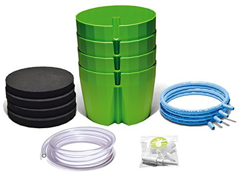 Hydro Farmer, 19-teiliges Topfset Ø 18 cm (grün), Anzuchtsystem inklusive 4X Töpfe, 4X Bewässerungsringe, 4X Deckel, Adapterset und 2m Schlauch, Hydrokultur, Aeroponik