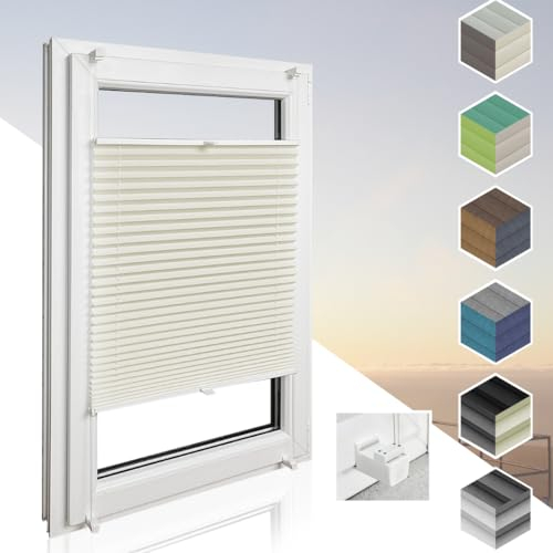 Home-Vision® Premium Plisseerollo ohne Bohren mit Klemmfix jalousien Fenster innen(Crem-Vanila, B35cm x H200cm) Easyfix Klemmträger, Verdunklung, Blickdicht Sonnenschutz Jalousie für Fenster & Tür