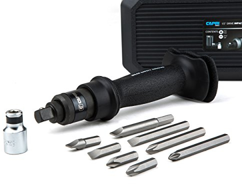 Capri Tools Juego de destornilladores de impacto premium, manual reversible, para tornillos de pinza de freno, 1/2 pulgadas, destornillador