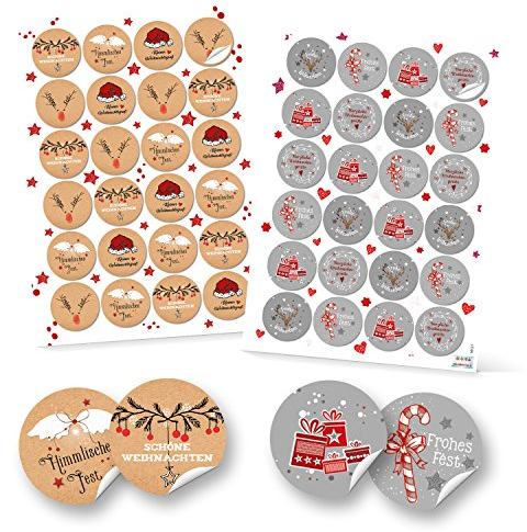 Logbuch-Verlag 48 weihnachtliche Geschenkaufkleber für Kunden Geschenke Weihnachten verpacken 4 cm rot schwarz-weiß grau weiß