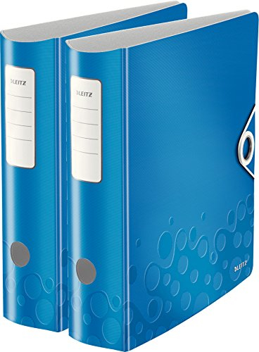 Leitz Qualitäts-Ordner 180° Active WOW, A4, Runder Rücken, 8,2 cm Breite, Kunststoff, Gummibandverschluss (2er Pack, blau metallic)