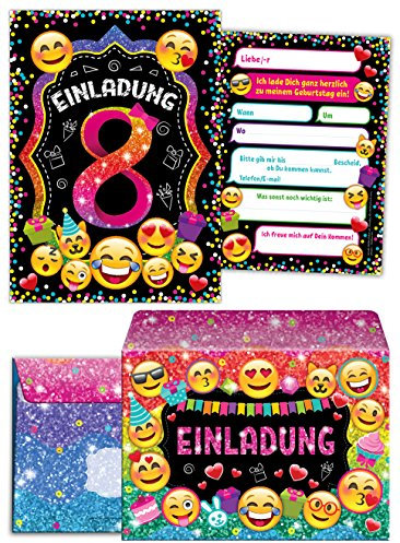 JuNa-Experten 12 Einladungskarten incl. 12 Umschläge zum 8. Kindergeburtstag für Mädchen/Einladung achte Geburtstag/Einladungen zum Geburtstag/Kartenset für Kindergeburtstag/Glitzer