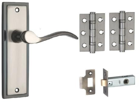 Designer Levers - Berkeley Modern Design Lever Door Handle - 64mm Tubular Latch and 76mm Ball Bearing Hinges Included - Dual Finish Black and Satin Nickel - Interior Use