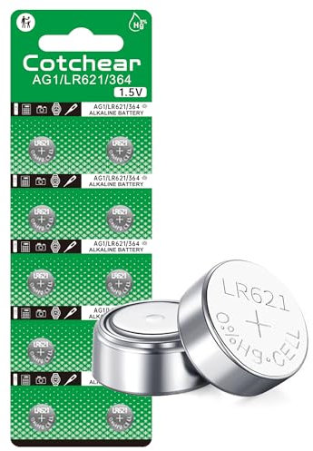 Cotchear 10pcs AG1 Battery LR621 364 Watch Battery 1.55V 364 SR621SW LR621 621 LR60 CX60 Alkaline Button Cell Batteries for W