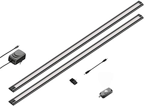 ledscom.de 2er Set LED Unterbau-Leuchte SIRIS schwarz matt, mit Bewegungsmelder, flach, je 90cm, je 1044lm, weiß