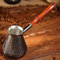 AEVVV Copper Turka Coffee Maker 10 oz - Turkish Cezve Coffee Pot Copper 300 ml - Grapes Ornament Engraved Coffee Ibrik - Mini Saucepan with Spout and Wooden Handle