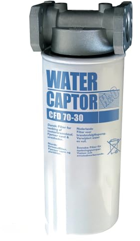 PIUSI Kit Filtro Carburante/Separatore d'acqua per cisterna Completo Supporto testa + 2x Cartucce, Portata 70 l/min, Filtrazione 30 micron | Water Captor F00611A0A
