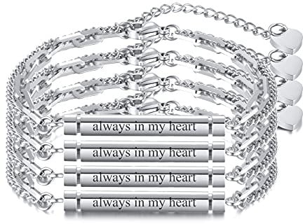 Stainless Steel Cremation Urn Bracelet - 4 Pcs Personalised Cylinder Bar Shape Keepsake Jewellery for Men & Women