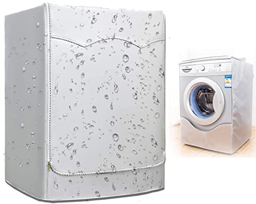 Housse pour Lave-Linge Et Sèche à Chargement Frontal, Housse Couvercle Imperméable pour Machine à Laver, Tissu Oxford 420D, Argent Enduit des Deux Côtés, crème solaire, Anti-corrosion (Argent)